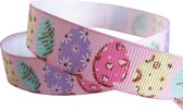 Luxe Paaslint 16mm (1.6cm) | Grosgrain Ripsband Lint | Lente Paas Lint | Lint met Gekleurde Paaseieren Roze Geel Lavendel Mint | Paasdecoratie | Vrolijke Pastelkleuren | Cadeau Lin