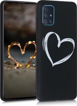 kwmobile telefoonhoesje compatibel met Samsung Galaxy A51 - Hoesje voor smartphone in wit / zwart - Brushed Hart design