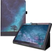 kwmobile hoes voor Lenovo Tab M10 - Dunne tablethoes in blauw / grijs / zwart - Met standaard - Sterrenstelsel en Boom design