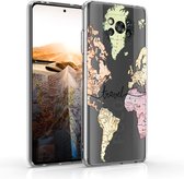 kwmobile telefoonhoesje voor Xiaomi Poco X3 NFC / Poco X3 Pro - Hoesje voor smartphone in zwart / meerkleurig / transparant - Travel Wereldkaart design