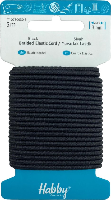 Foto: Habby elastiek 3mm ronde zwart 5 meter hobby knutselen naai elastiek