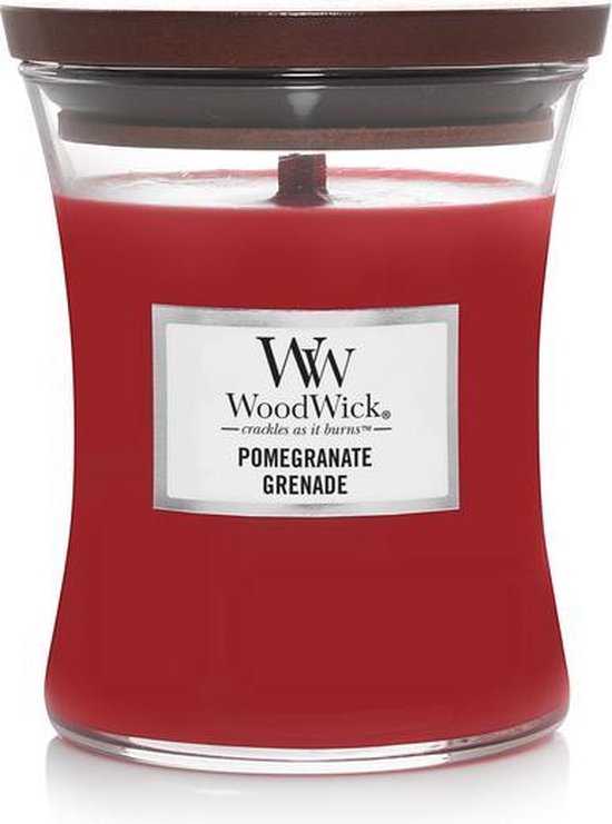 Woodwick Hourglass Medium Geurkaars - Pomegranate - Rood - 60 h