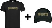 Zwart T shirt met Stoer Camo "Fortnite" print size S + Snapback