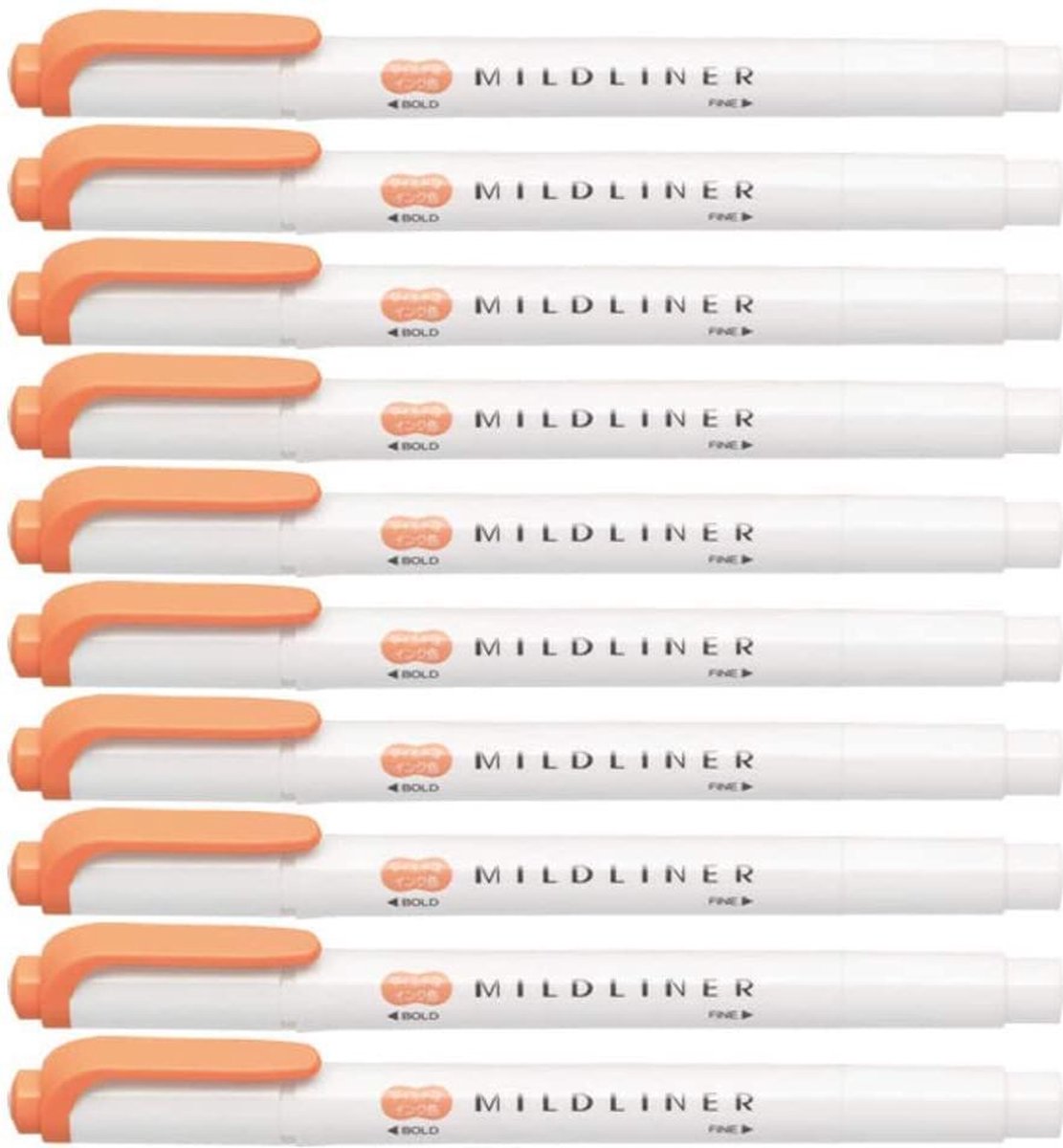 Zebra Mildliner Double-Sided Highlighter - Fine / Bold – Mild Apricot Set van 10 + een Luxe Zipperbag - WKT7-MAP