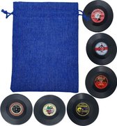 Retro Rockabilly LP Vinyl Onderzetters - 6 stuks - Met Blauw Opbergzakje - oDaani