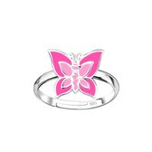 Joy|S - Zilveren vlinder ring verstelbaar - roze