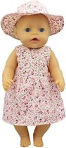 Dolldreams Poppenkleertjes set - Roze bloemetjes jurk met hoed voor poppen tot 43CM - kleding geschikt voor baby born