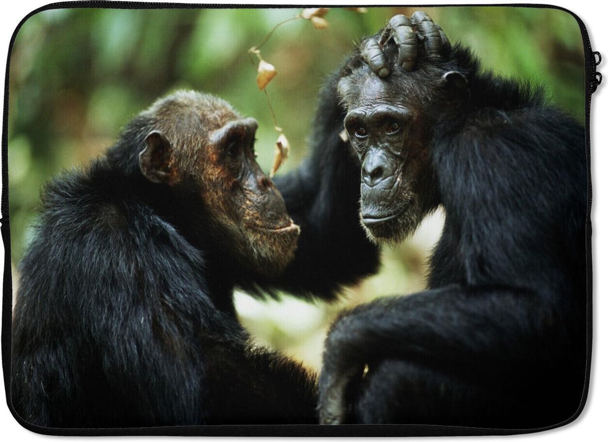 Laptophoes 13 inch 34x24 cm - Chimpansee - Macbook & Laptop sleeve Twee chimpansees - Laptop hoes met foto