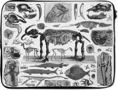 Laptophoes 15.6 inch - Illustraties van fossielen, sporen en skeletten - Laptop sleeve - Binnenmaat 39,5x29,5 cm - Zwarte achterkant