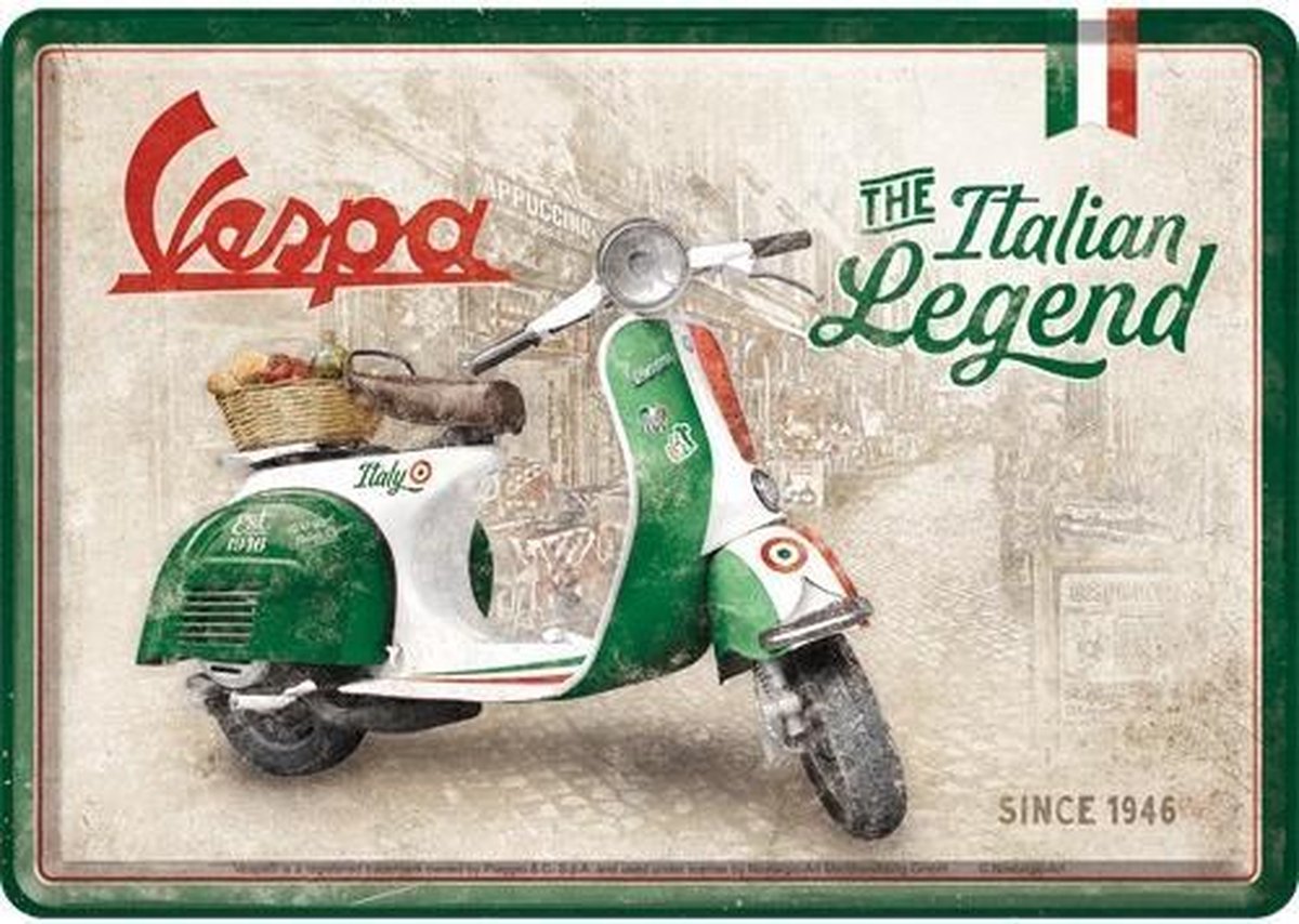 Wandbordje / Metal Card - Vespa The Italian Legend