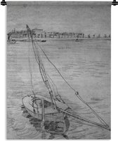 Tapisserie Vincent van Gogh - Voilier sur la Seine près d'Asnières en noir et blanc - Peinture de Vincent van Gogh Tapisserie coton 60x80 cm - Tapisserie avec photo