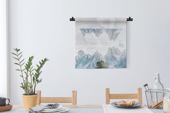 Tapisserie Conte de Fées - Paysage de montagne géométrique Tapisserie coton 60x60 cm - Tapisserie avec photo