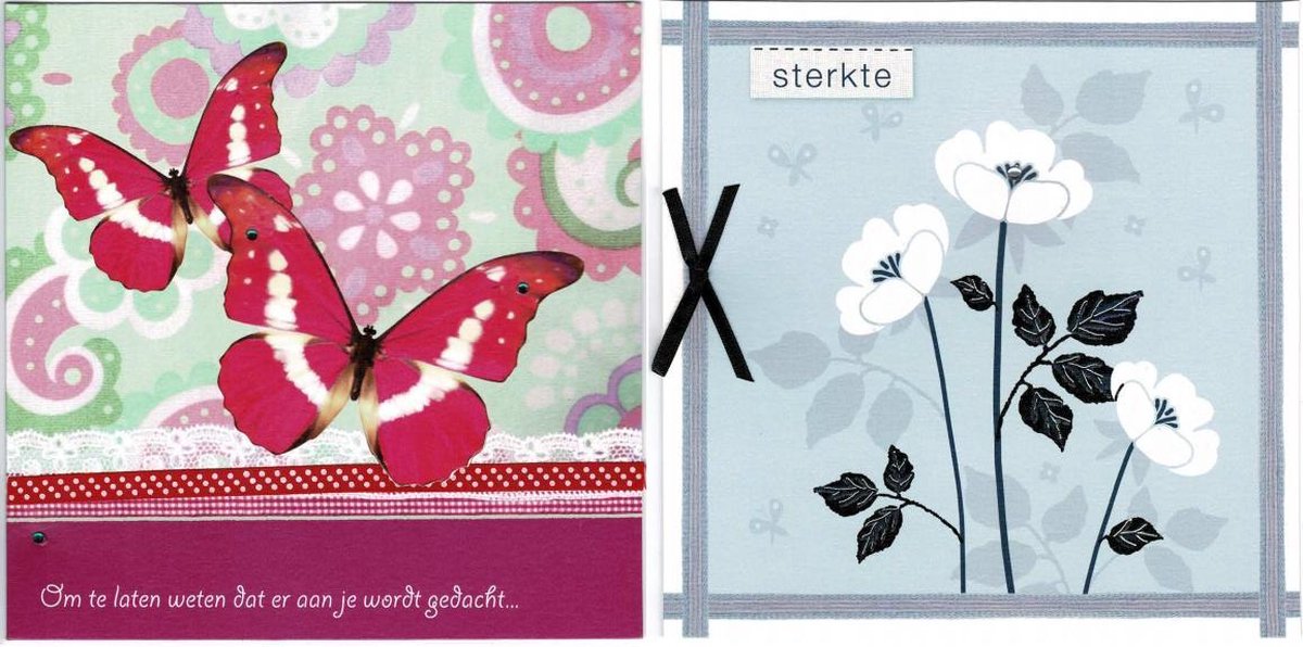 2 Luxe vierkante wenskaarten 15 x 15 cm -  Sterkte/denk aan je -  Gevouwen kaarten met envelop -