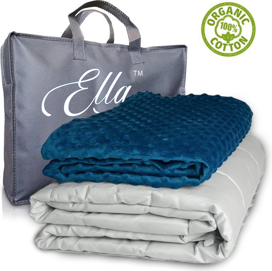 Ella® Verzwaringsdeken Kind 3,6 kg 100x150 cm - Weighted Blanket - Verzwaarde deken - Incl. Grijs & Blauw 100 % Katoen Overtrek