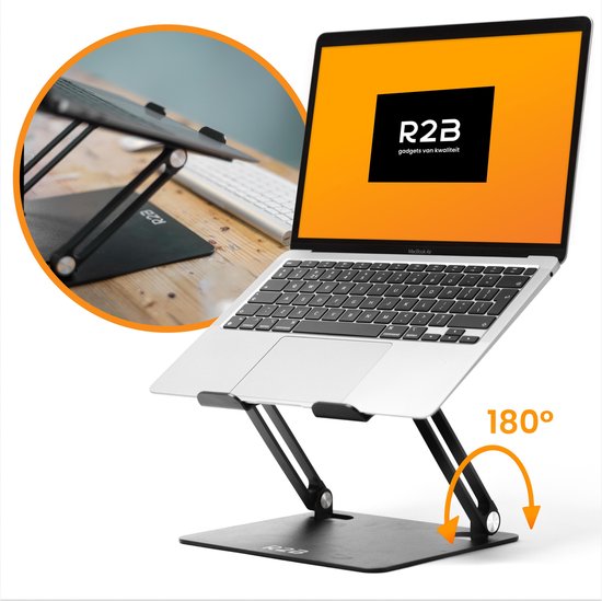 R2B® Laptop standaard verstelbaar en opvouwbaar - Model Den Bosch - Zwart - 10 t/m 17 inch - Verhoger - Houder - Laptoptafel