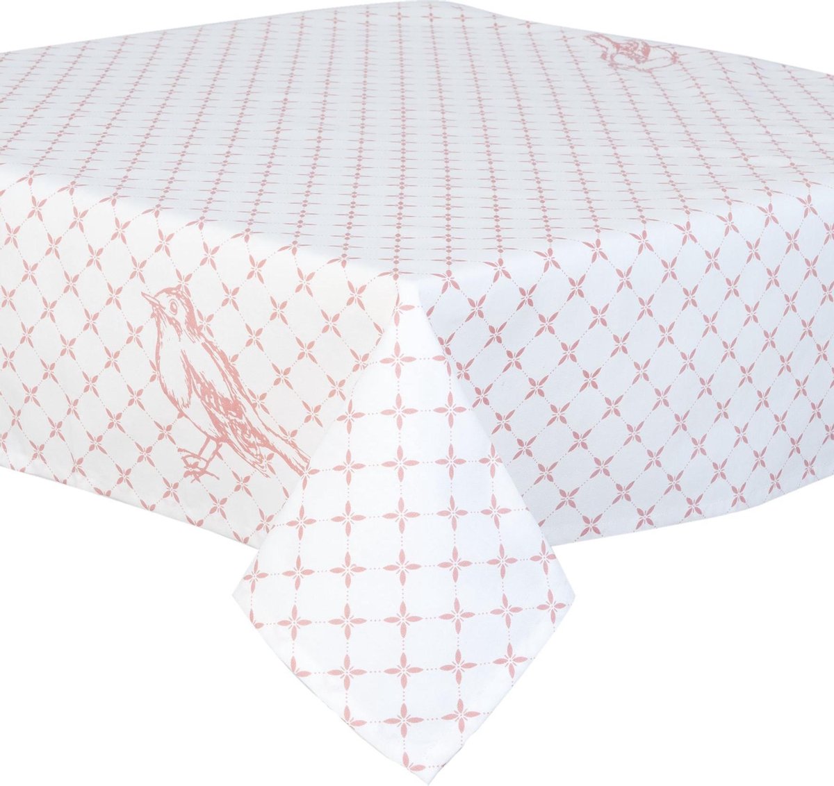 Clayre & Eef Tafelkleed - Katoen - Landelijk - Vogels - Birds - Oud Roze - 90 x 90 cm