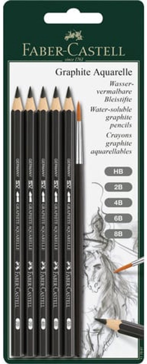 Faber-Castell aquarelpotlood - Graphite - set 5 hardheden + penseel - FC-117897 — afbeelding 4