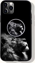 Siliconen backcase - Apple iPhone 12 Pro Max - Siliconen hoesje - leeuwenprint en opvouwbare houder
