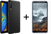 Samsung A7 2018 Hoesje - Samsung galaxy A7 2018 hoesje zwart siliconen case hoes cover hoesjes - 1x Samsung A7 2018 screenprotector