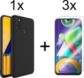 Samsung M21 Hoesje - Samsung galaxy M21 hoesje zwart siliconen case hoes cover hoesjes - 3x Samsung M21 screenprotector