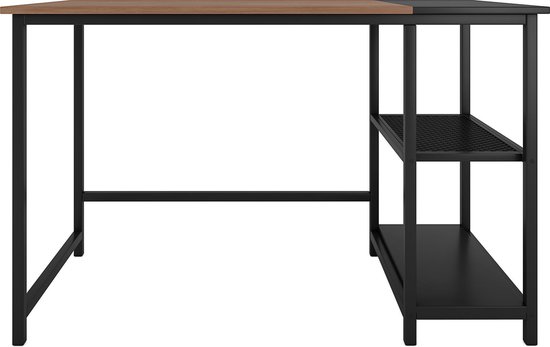 Nancy's Westminster Bureau - Computertafel - Kantoortafel - Opbergruimte - Muismat - Bewerkt Hout - Gepoedercoat Staal - Zwart Bruin - 120 x 60 x 75 cm