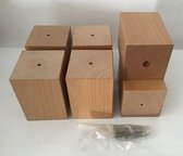 Set van 6 stuks houten meubelpoten Natuurkleur beuken 10 cm hoogte 7x7 cm met schroeven Boxspring bedden banken