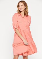 LOLALIZA Overhemd jurk met plisse en knopen - Koraal - Maat 40