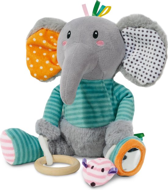 SES - Tiny Talents - Olfi sensory olifant - Knuffelolifant - met spiegel, knispervoet, bijtring en piepmuis - baby speelgoed van SES — afbeelding 5