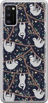 Samsung Galaxy A41 siliconen hoesje - Luiaard - Soft Case Telefoonhoesje - Zwart - Print