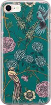 iPhone 8/7 hoesje - Vogels Japanse bloemen - Soft Case Telefoonhoesje - Bloemen - Blauw