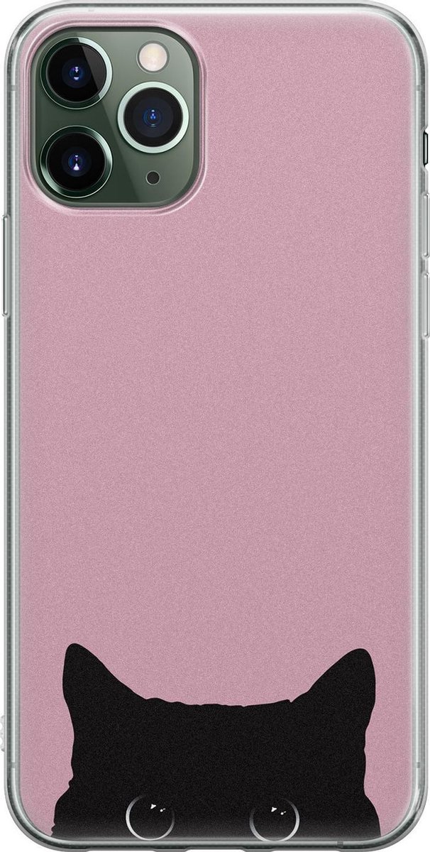 iPhone 11 Pro hoesje - Zwarte kat - Soft Case Telefoonhoesje - Print - Roze