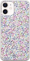 iPhone 12 mini hoesje - Paarse bloemen - Soft Case Telefoonhoesje - Bloemen - Paars