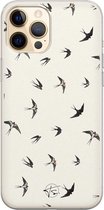 iPhone 12 hoesje - Vogels / Birds - Soft Case Telefoonhoesje - Print - Beige