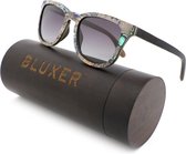 Bluxer® Zonnebril voor Heren en Dames Polaroid - Hippe Zonnebril Gepolariseerd - UV400 Lens - Abalone Schelp Frame - Wood Veneer - Grijze lens