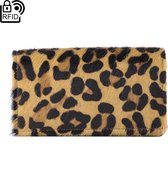 Leren Portemonnee – Portemonnee Dames Bruin Met Dierenprint – Donkerbruine Dames  Portemonnee RFID