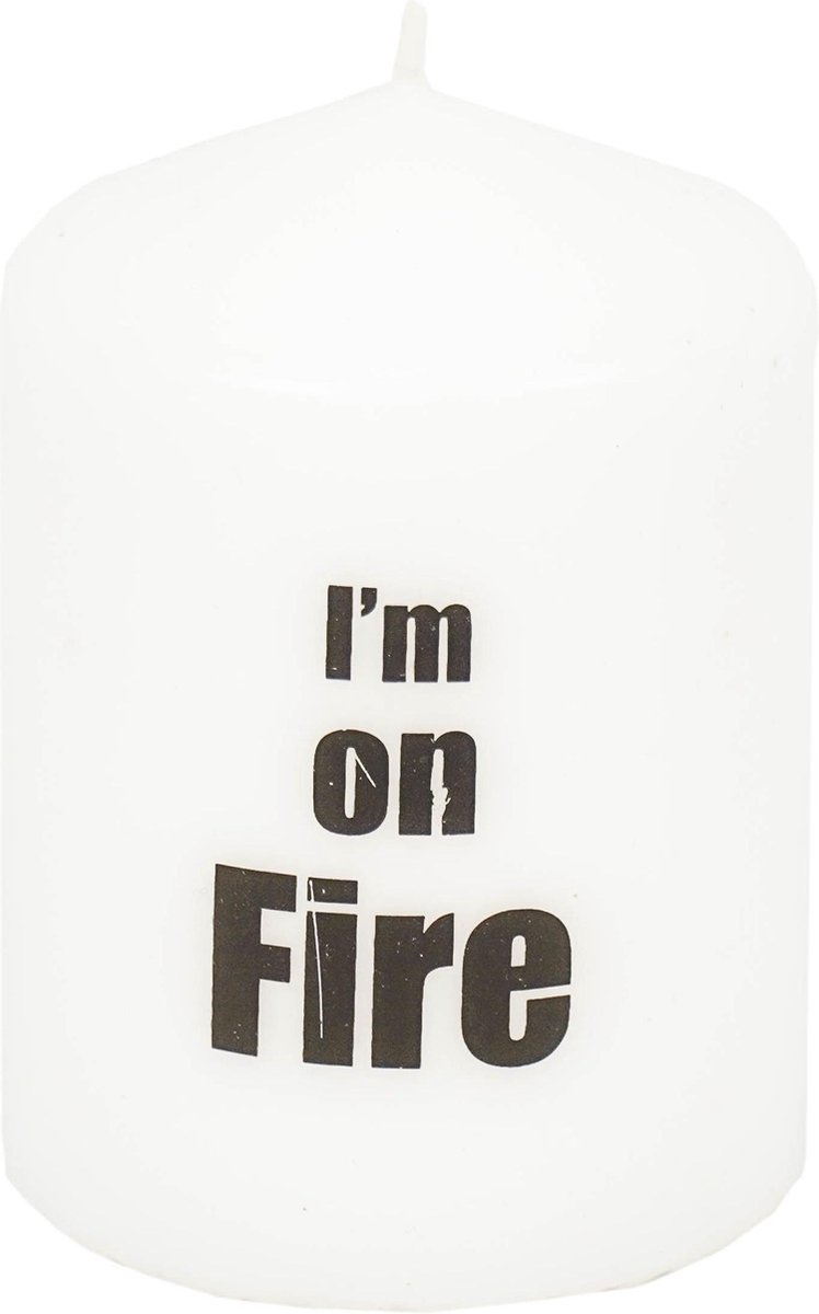 Housevitamin - Leopard Diner / Stompkaarsen - Ø8.5 cm - Wit met tekst "I'm on fire"