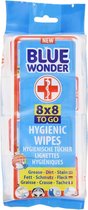 Blue Wonder To Go 8x8 kleine verpakking vochtige hygiene doekjes met zeep handig voor onderweg thuis auto vliegtuig camping