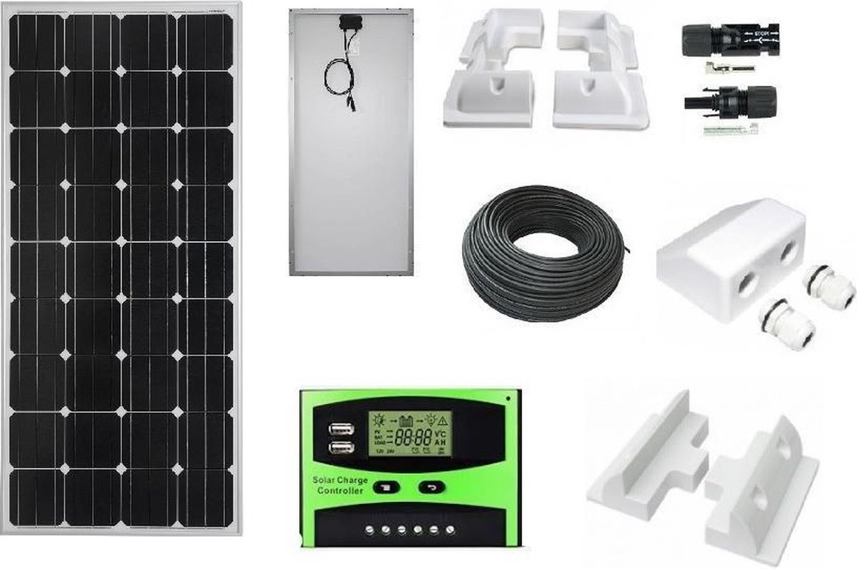 Compleet 180W Zonnepaneel set - Mono kristallijne - 12V - daglichtpaneel - Met MC4 connectoren - Voo