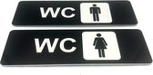 Deurbordje Toilet - WC bordjes – Tekstbord WC – Toilet bordje – Heren Dames – Man Vrouw - Bordje – Zwart - Pictogram – Set van 2 - Zelfklevend - 5 cm x 15 cm x 1,6 mm - 5 Jaar Gara