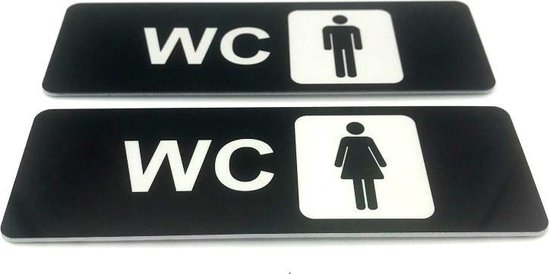 Foto: Deurbordje toilet wc bordjes tekstbord wc toilet bordje heren dames man vrouw bordje zwart pictogram set van 2 zelfklevend 5 cm x 15 cm x 1 6 mm 5 jaar garantie