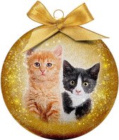 1x Kunststof dieren kerstballen met 2 katten/poezen 8 cm