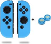 Siliconen Joy-Con Controller Hoesjes + Thumbgrips (1 Set = 2 Thumbgrips) | Geschikt voor de Nintendo Switch & Lite | Grip | Lichtblauw + Teken Lichtblauw