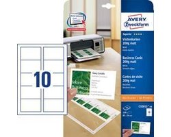 Avery-Zweckform C32011-10 Bedrukbare visitekaarten, gladde kant 85 x 54 mm Wit 100 stuk(s) Papierformaat: DIN A4