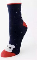 Leuke katten sokken - gestipt - donkerblauw-rood - Unisex Sokken - Maat 36-41