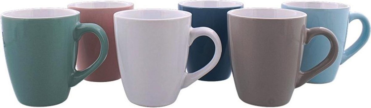 Koffiekopjes set van 6 - 15cl - Pastel - Aardewerk - Roze - Donker Blauw - Licht Blauw - Wit - Grijs - Groen - Texlux NL - ZD