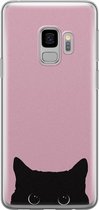 Samsung Galaxy S9 siliconen hoesje - Zwarte kat - Soft Case Telefoonhoesje - Roze - Print