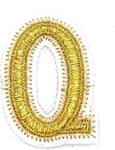 Alfabet Letter Strijk Embleem Patch Goud Wit Letter Q / 3.5 cm / 4.5 cm