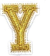 Alfabet Letter Strijk Embleem Patch Goud Wit Letter Y / 3.5 cm / 4.5 cm