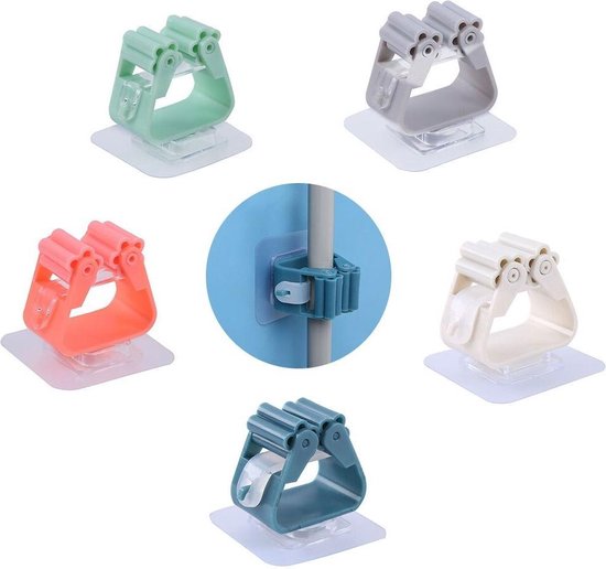 Keuken Badkamer houder-Dweilhouder-Badkamer accessoires-Zelfklevend Mop Houder-Kwaliteit Mop organizer- Mop Haak Rekken-Hanger Organizer-Keuken badkamer-Schoonmaakartikelen Grijs 2 stuks — afbeelding 2