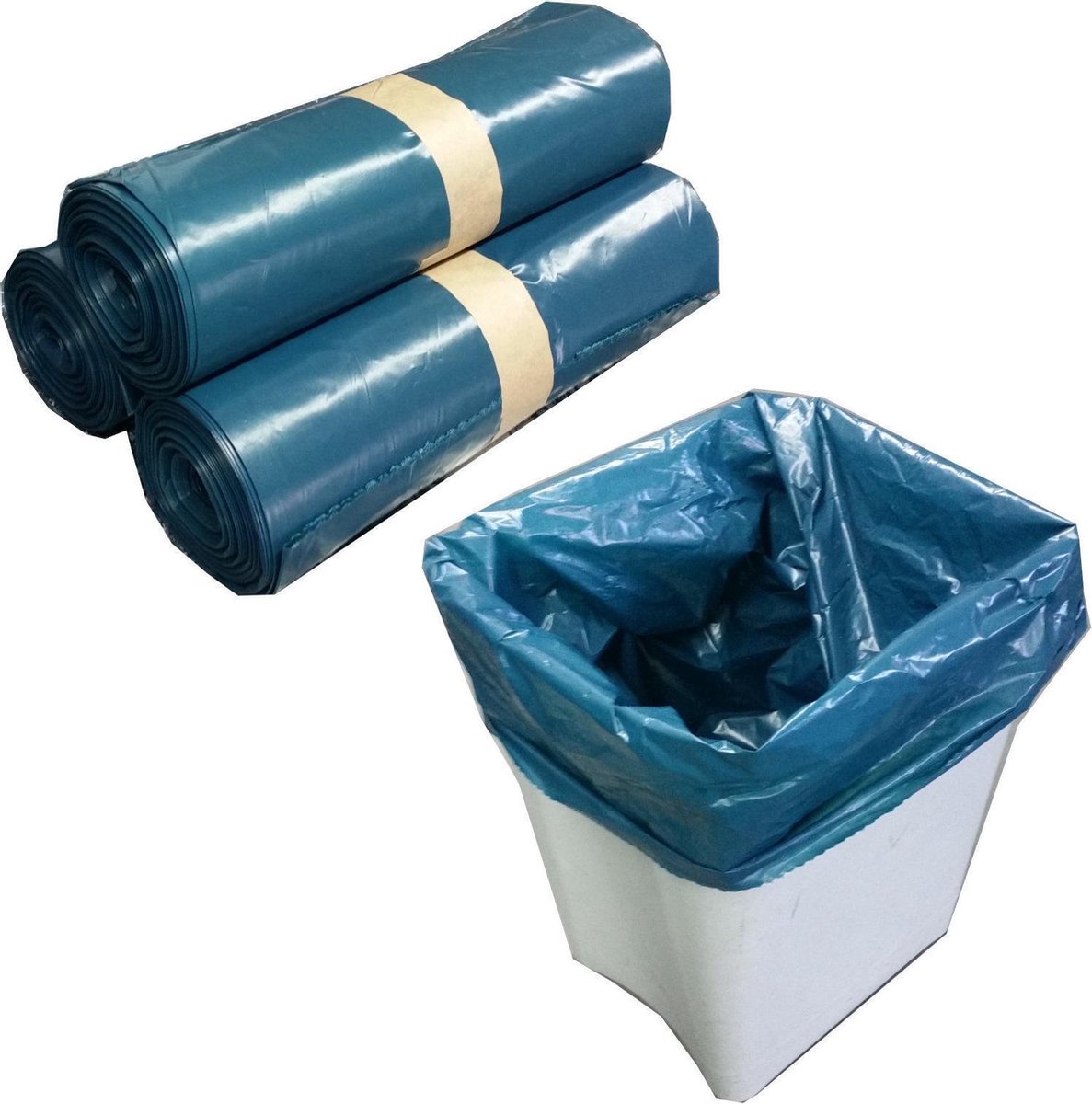 Secolan Sac poubelle, avec tirant, bleu/noir, 120 litres
